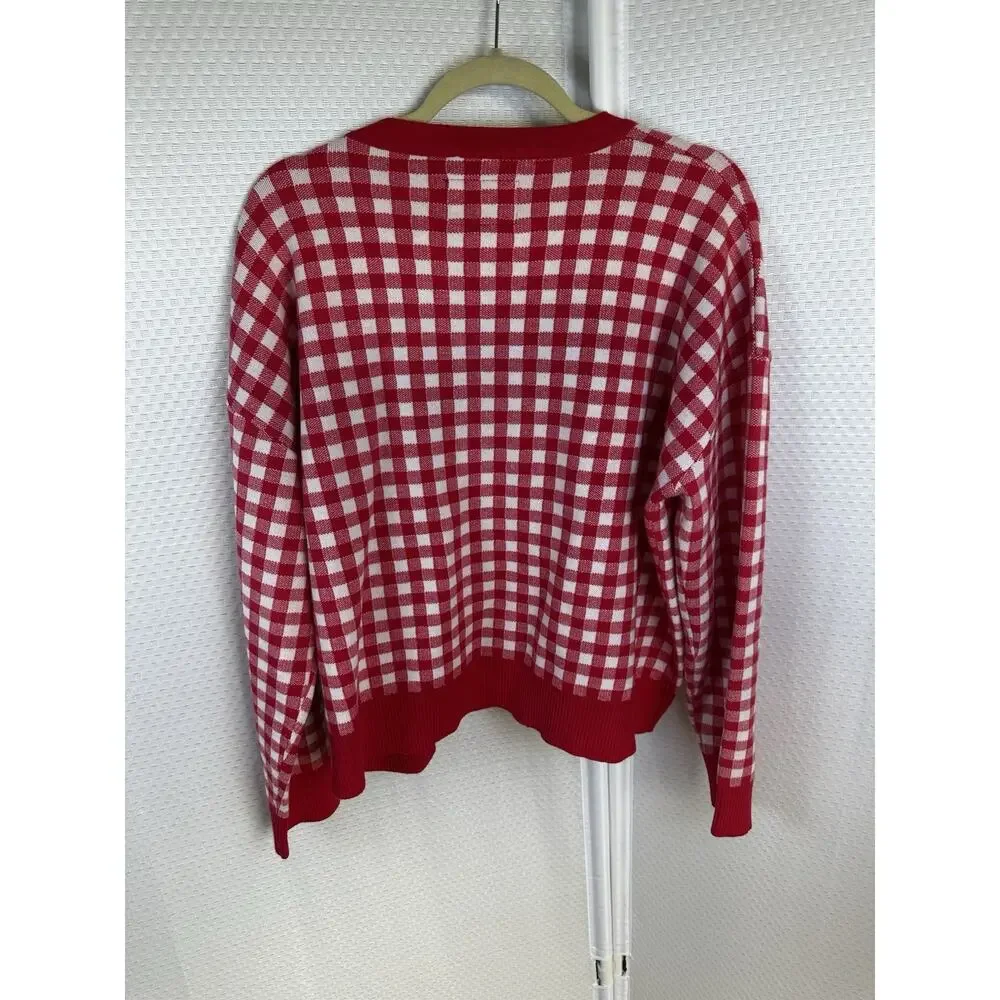 Ellandemm Red Gingham Cottage Core Button Up Cardigan XL